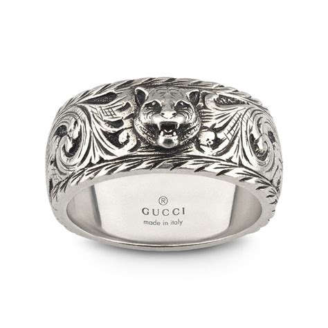 gucci wide feline silver ring